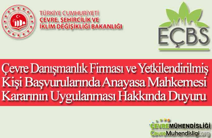 Çevre Danışmanlık Firması ve Yetkilendirilmiş Kişi Başvurularında Anayasa Mahkemesi Kararının Uygulanması Hakkında Duyuru